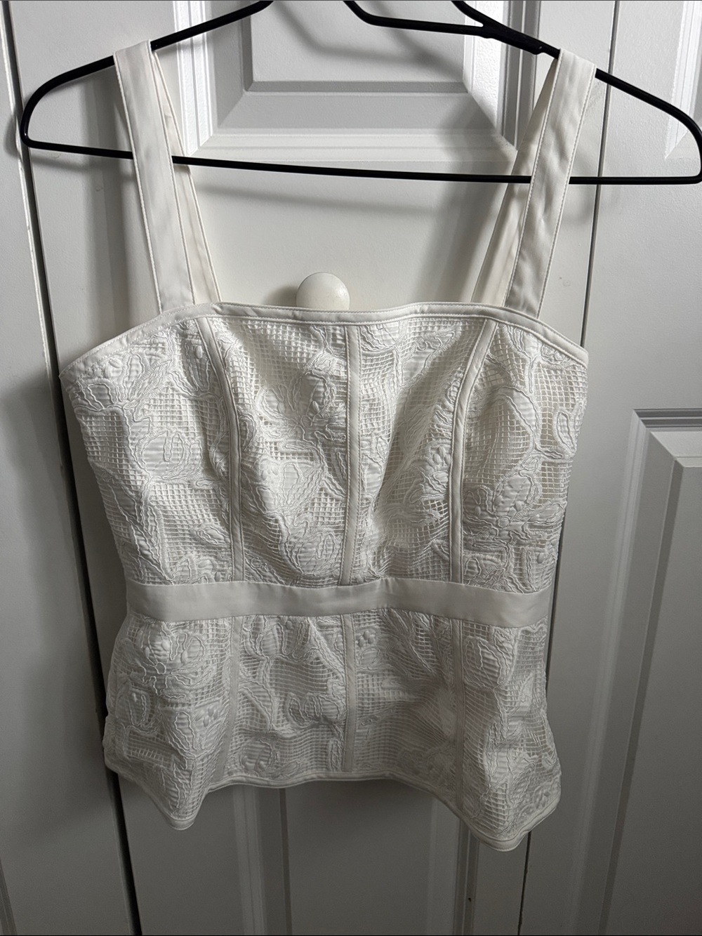 White House Black Market White Embroidered Square-Neck Camisole